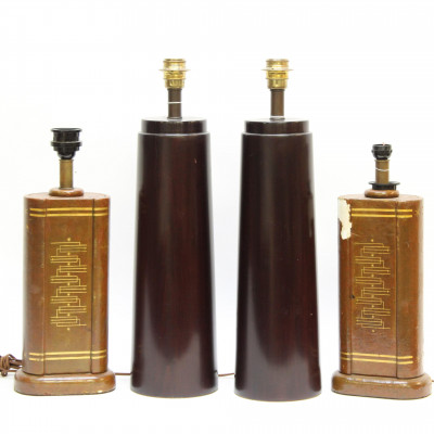 Image for Lot 4 Lamps; Mahogany &amp; Gilt Embossed Leather