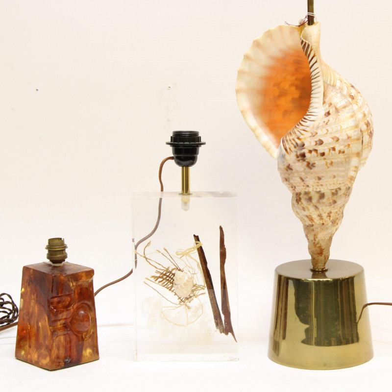 Two Sea Shell &amp; Cast Resin Lamps, Circa 1975