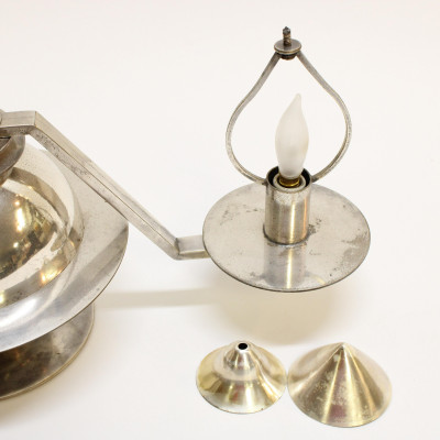 French Art Deco Nickel Desk Lamp, poss Lacroix
