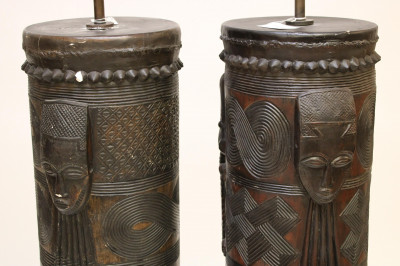 Two African Inspired Gesso Floor Lamps