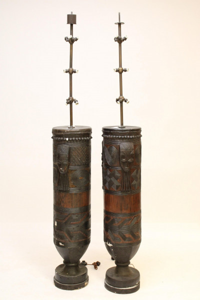 Two African Inspired Gesso Floor Lamps