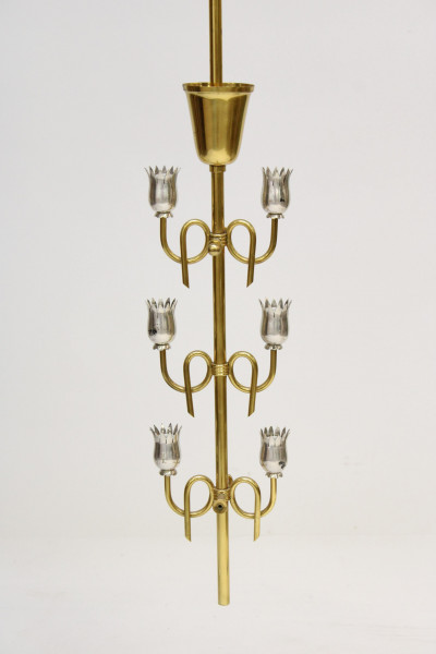 French Art Deco Brass &amp; Nickel Plated Chandelier