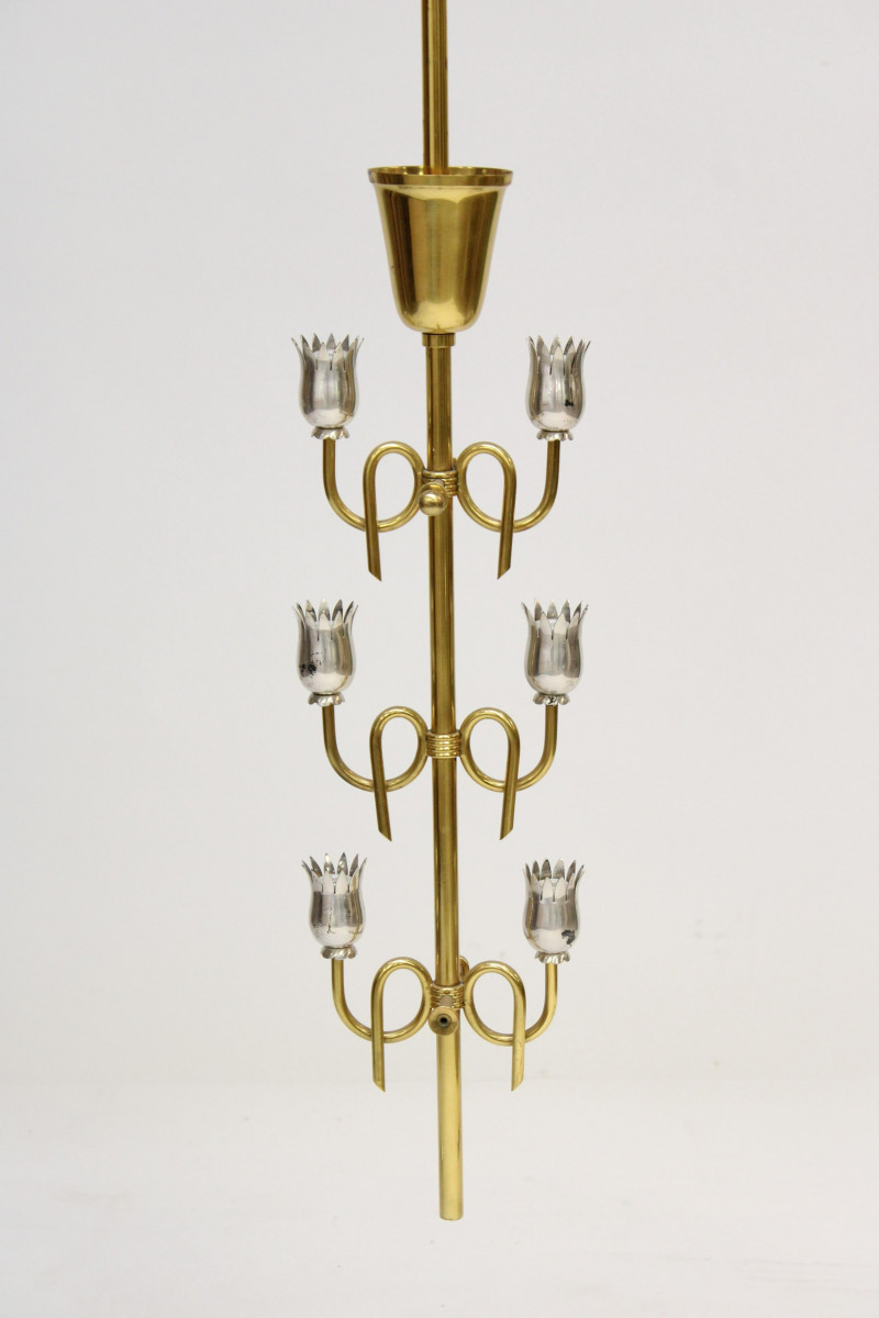 French Art Deco Brass &amp; Nickel Plated Chandelier