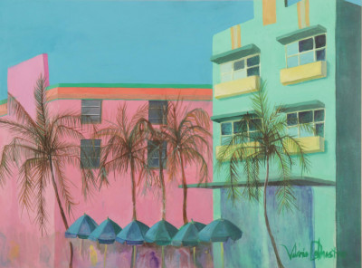Contemporary View of Miami, Acrylic on Paper