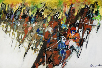 Image for Lot Expressionist Horse Race, 20th C, signed