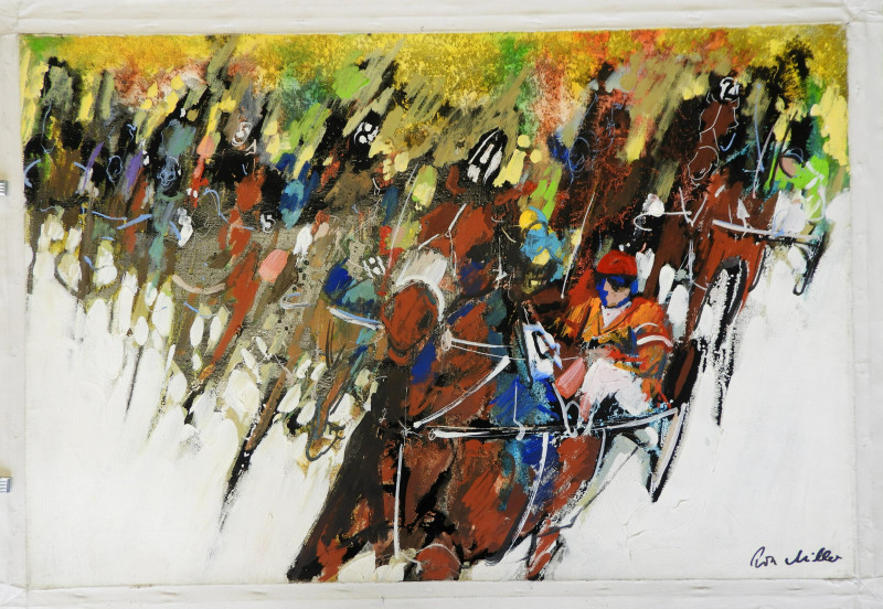 Expressionist Horse Race, 20th C, signed