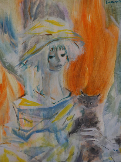 Henri Laville - Abstract Girl with Cat