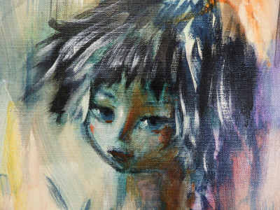 Henri Laville - Abstract Girl with Cat