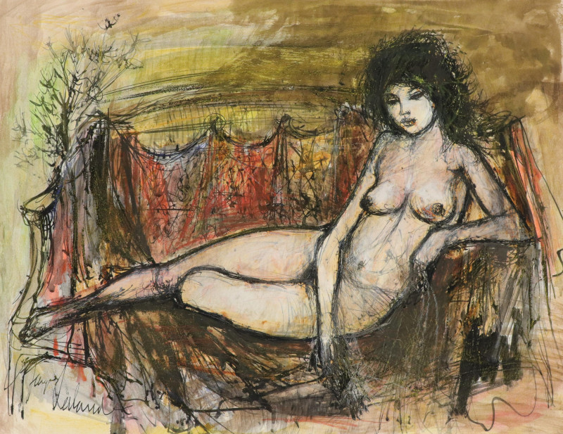 Jacques Lalande - Reclining Nude Mixed Media