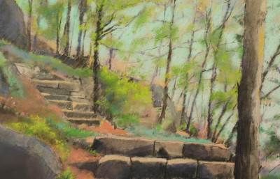 Larry D'Amico Landscape w/ Stone Steps Pastel