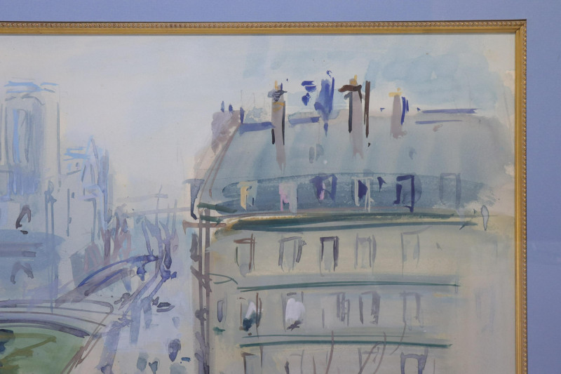 Raoul Dufy Style Watercolor, View of Notre Dame