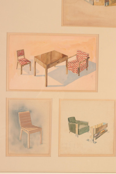 Robert Mallet-Stevens, Watercolor Interior Sketces