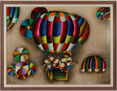 'Balloonists', 20th C., Modern Oil on Canvas
