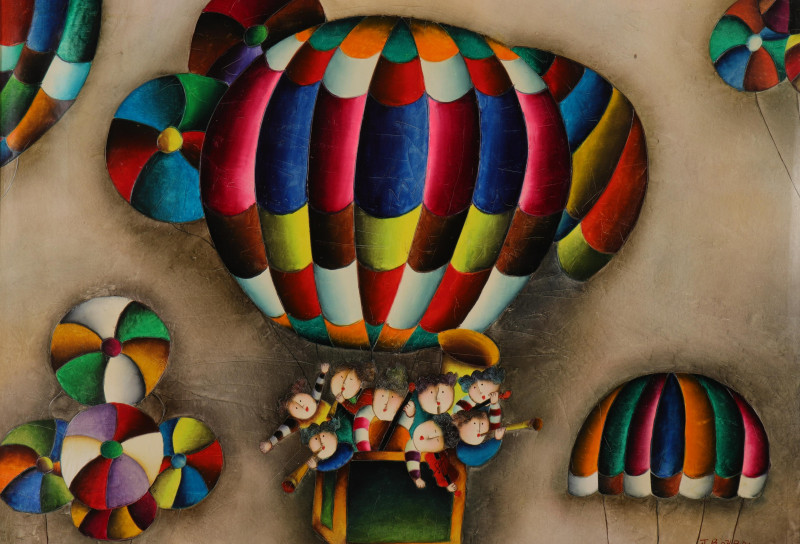 'Balloonists', 20th C., Modern Oil on Canvas