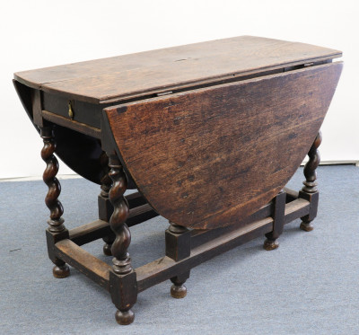 Image for Lot English Baroque Oak Drop-Leaf Table, Late 17th C.