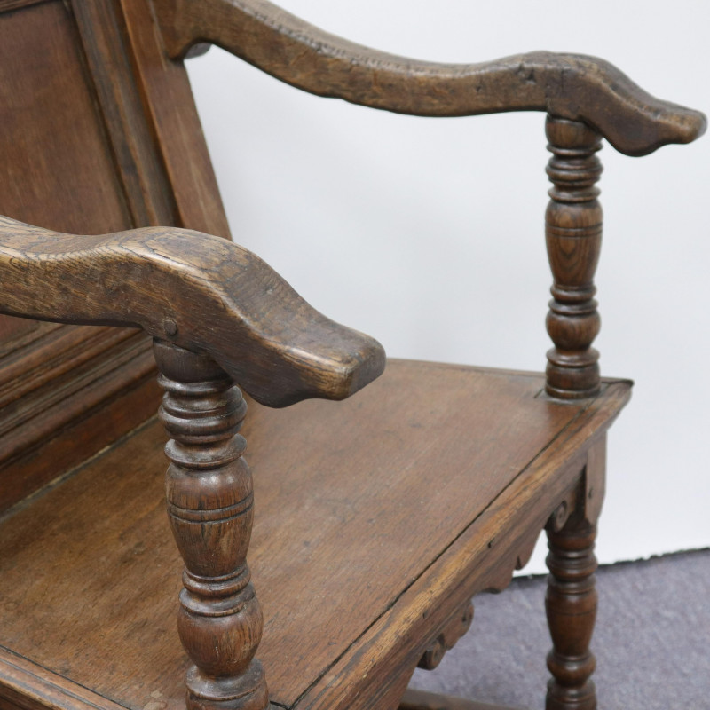 Two English Baroque Oak Wainscott Chairs