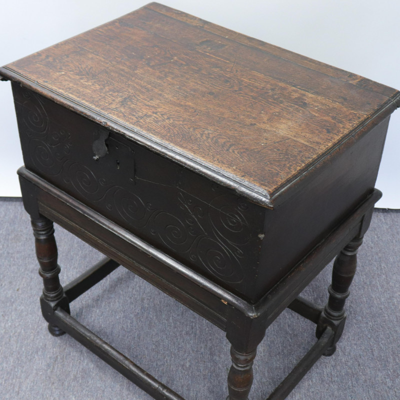English Baroque Oak Lift-Top Chest on Stand