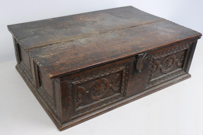 Image for Lot English Baroque Carved Oak Table-top Chest Humidor