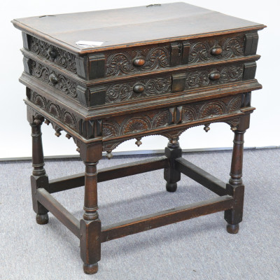 Image for Lot Charles II Oak Lift-top Chest on Stand, 17th C.