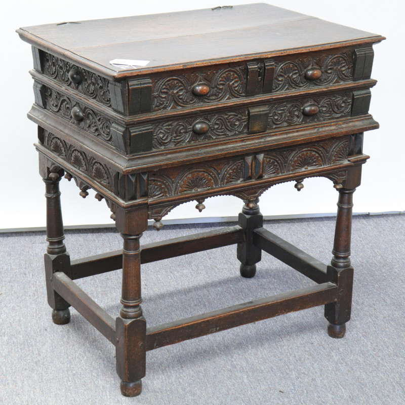 Charles II Oak Lift-top Chest on Stand, 17th C.
