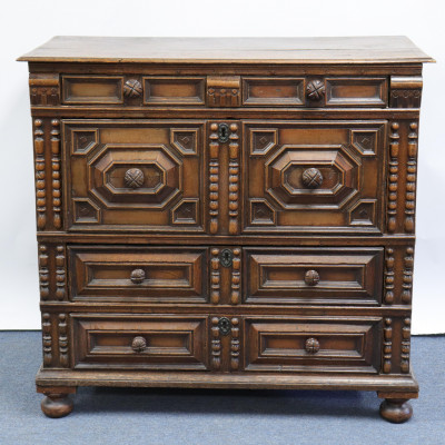 Image for Lot Charles II Oak &amp; Cherry Inlaid Chest, Late 17th C.