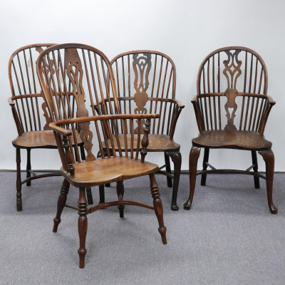 Image for Lot Pr George III Yew &amp; Ash Windsor Chairs &amp; Similar