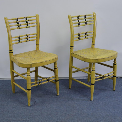 Image for Lot Pair Black &amp; Yellow Painted Thumbback Side Chairs