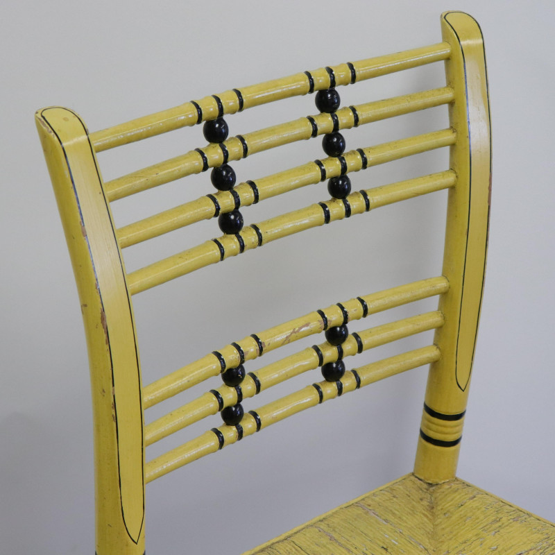 Pair Black &amp; Yellow Painted Thumbback Side Chairs