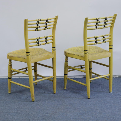 Pair Black &amp; Yellow Painted Thumbback Side Chairs