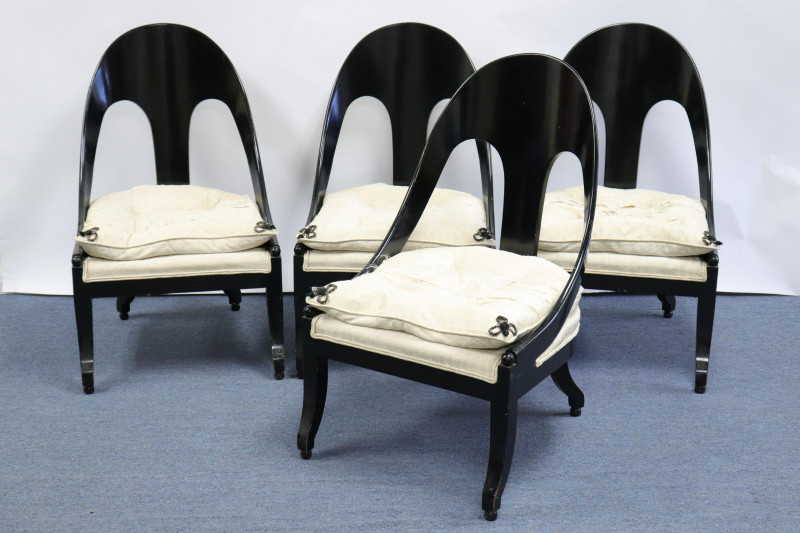 Set of 4 Regency Style Black Lacquer Slipper Chair
