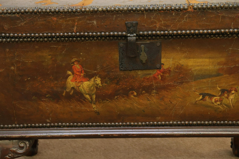 Blanket Chest/Stand, Leather with Painted Scenes