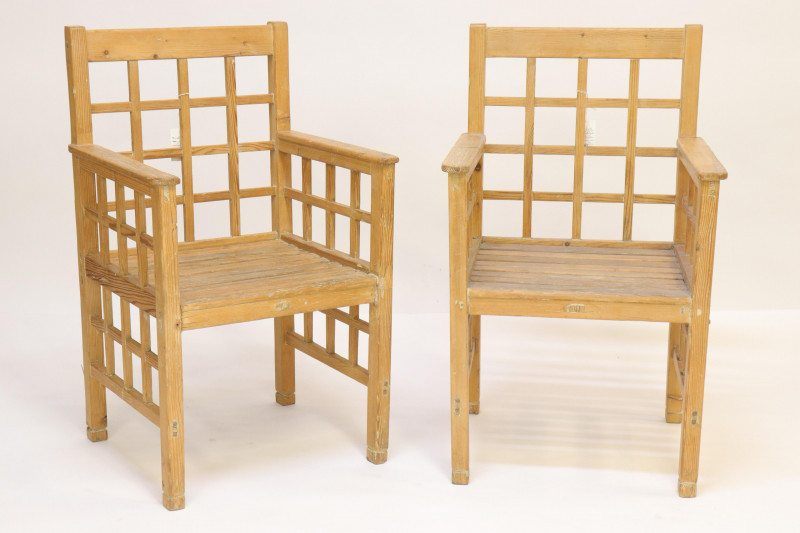 Pair Rustic Pine Open Armchairs