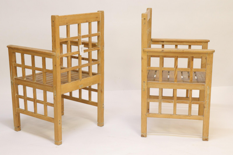 Pair Rustic Pine Open Armchairs