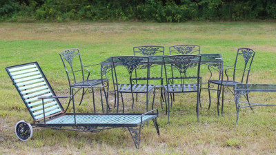 Image for Lot Vintage Wrought Iron Outdoor Dining Group