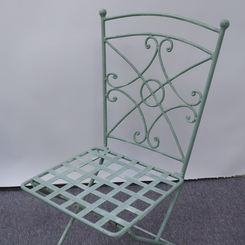 Vintage Painted Metal Bistro Table, Folding Chairs