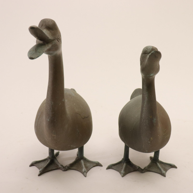 Pair Brass Duck Garden Figures