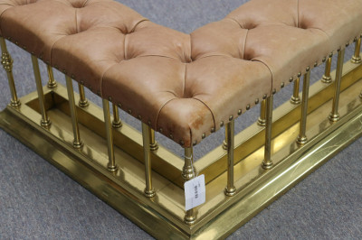 George III Style Brass &amp; Leather Fire Bench