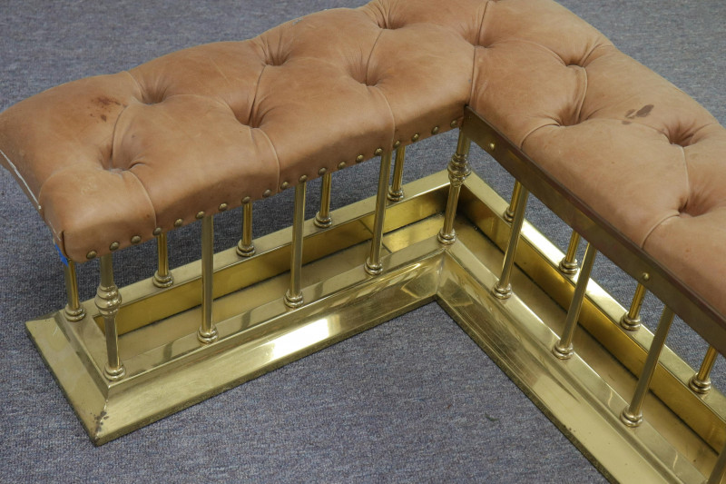 George III Style Brass &amp; Leather Fire Bench