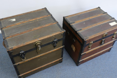 Two 'Near Square' Travel Trunks Henry Likely &amp; Co.