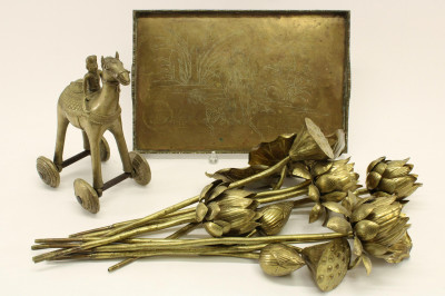 Image for Lot Decorative Brass Group: Stemmed Flowers, Camel