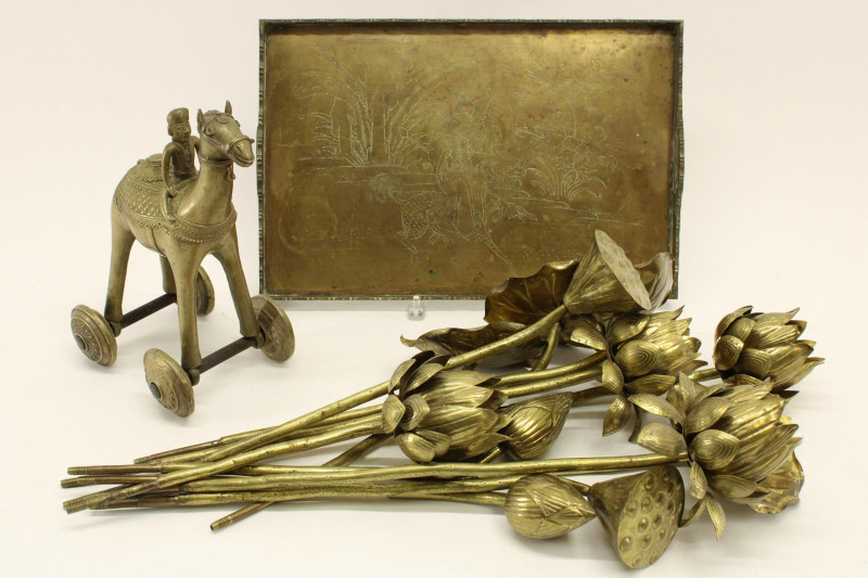 Decorative Brass Group: Stemmed Flowers, Camel