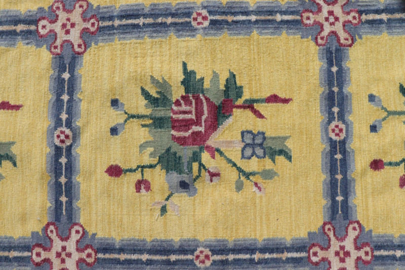 Dhurri Rug, Yellow Ground and Floral Designs