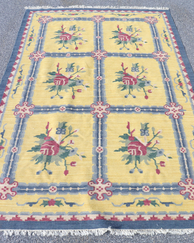 Dhurri Rug, Yellow Ground and Floral Designs