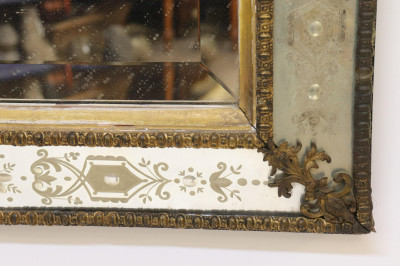 Venetian Etched Glass &amp; Gilt Metal Framed Mirror