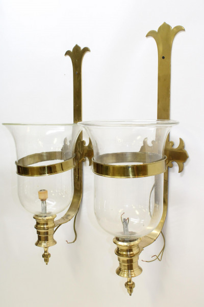 Pair Large Brass &amp; Glass Sconces