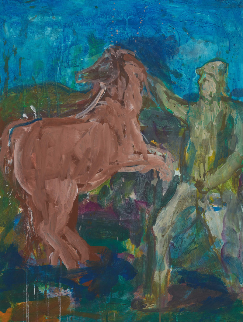 Unknown Artist - Group, two (2) men with horses