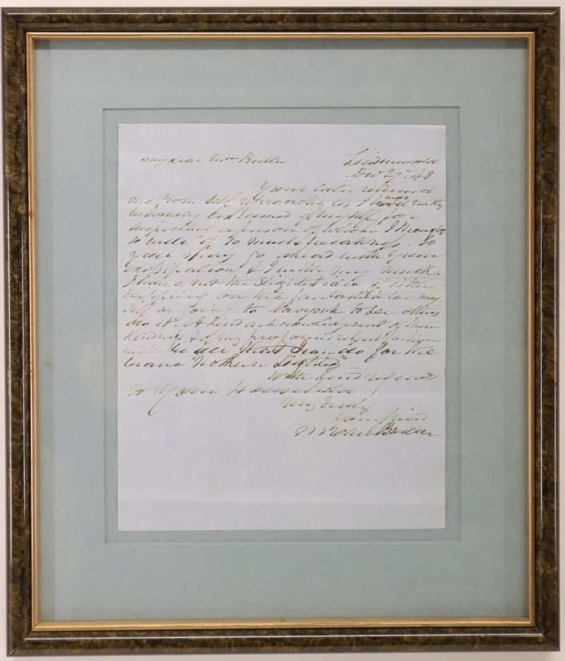1848 Martin Van Buren Letter to Mrs. Butler