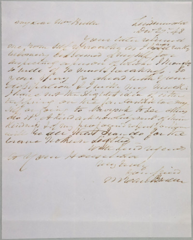 1848 Martin Van Buren Letter to Mrs. Butler
