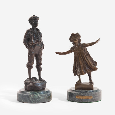 Image for Lot Vlaclav Szczeblewesky - Sculpture of a whistling boy and girl