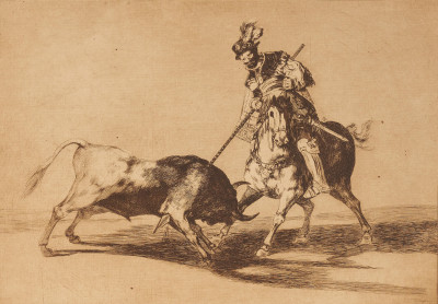 Francisco Goya - Plate 11 from the 'Tauromaquia':The Cid campeador spearing another bull